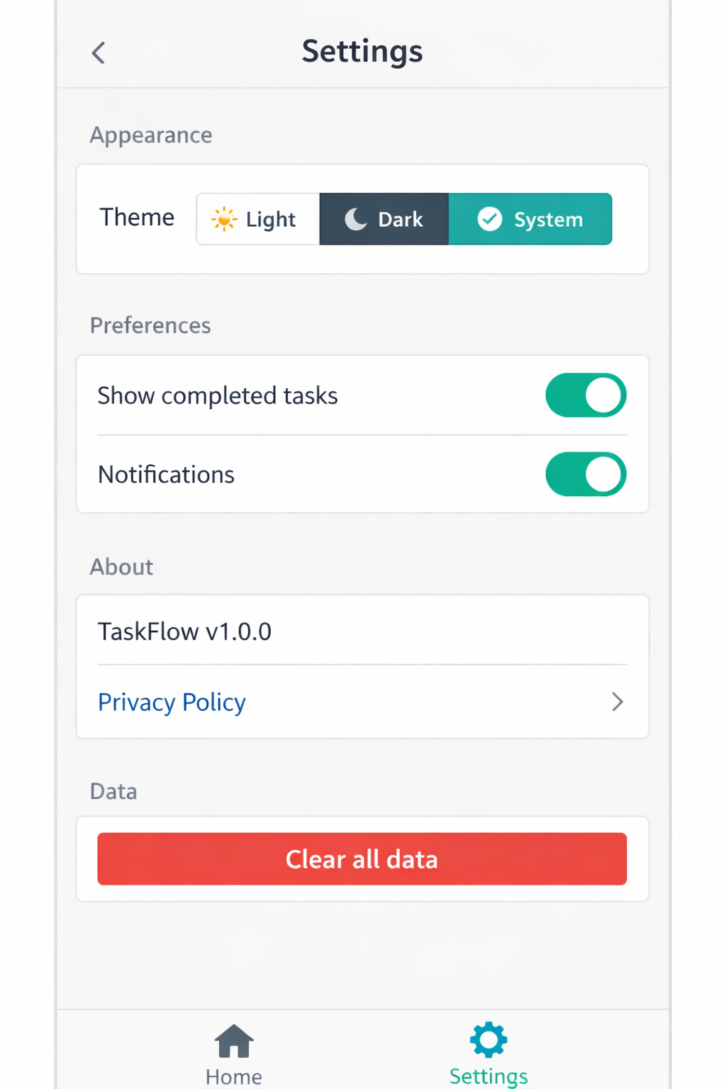Settings Screen